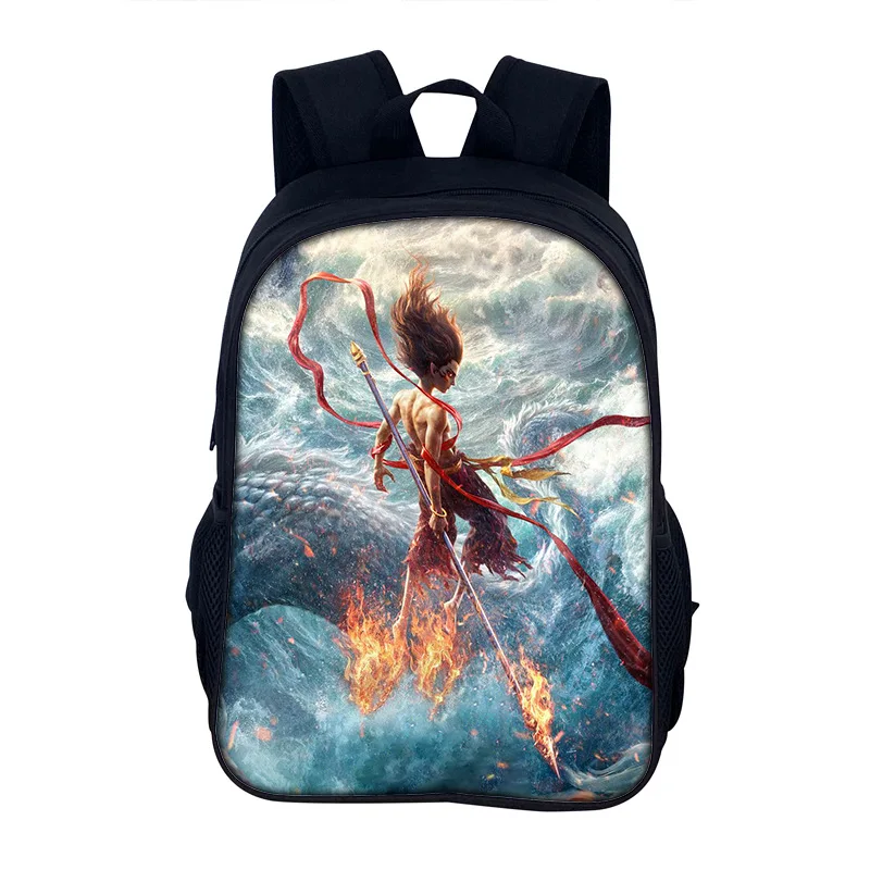 Ne Zha Movie Backpack Kid Back to School Canvas Book Bag,Cute Cartoon Daypack Lightweight Knapsack for Boy,Girl,Children