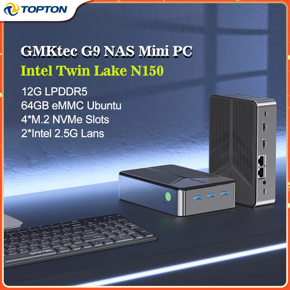 GMKtec NucBox G9 Intel N150 4-Bay NAS Router Mini PC مع Firewall 2.5G Homelab Server WiFi6 12G LPDDR5 64GB eMMC Ubuntu OS
