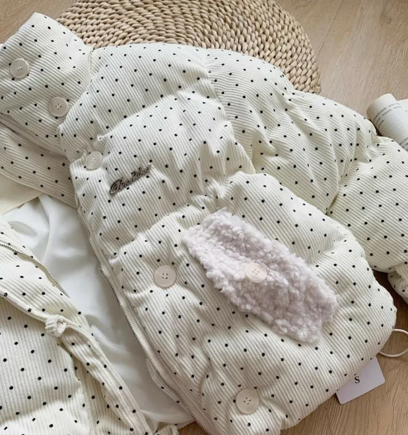 アメリカンレトロ韓国風水玉模様コットン冬用トップス、甘くて可愛い、ゆったりとした着痩せ効果のあるジャケット、2025年新作