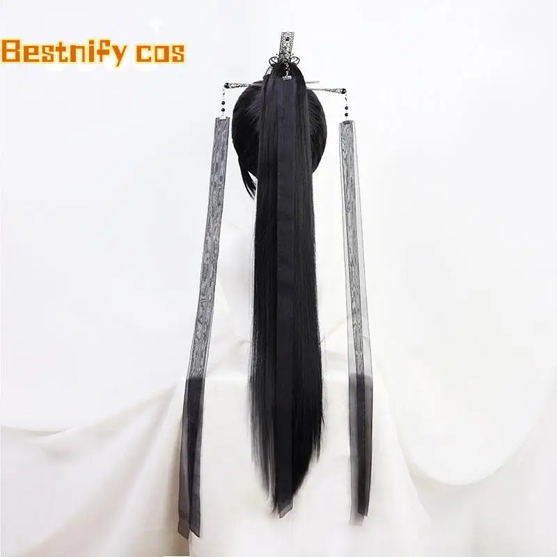 He Xuan Cosplay Wig Long Black 75cm Anime Tian Guan Ci Fu Heaven Official\'s Blessing Odporne na ciepło włosy syntetyczne + bezpłatna czapka z peruką