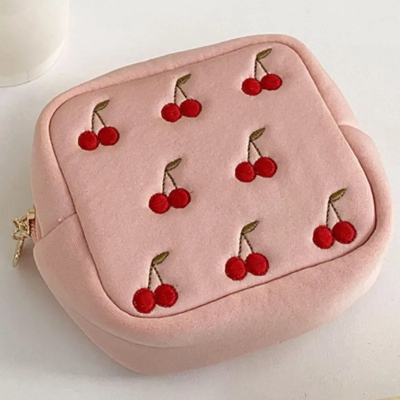 Cherry Embroidery Coin Purse PU Leather Trend Short Zipper Wallet Women Cute Mini Wallet Student Simple Fashion Wallets 2024