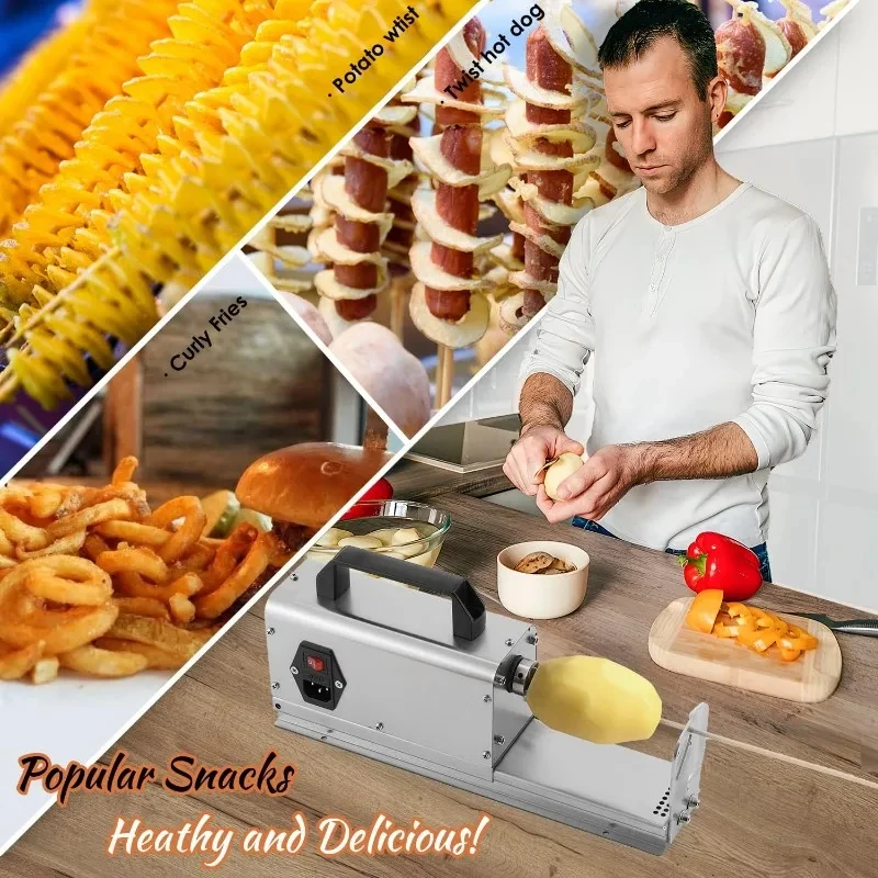 3 in 1 Electric Tornado Potato Slicer Spiral Potato Cutter Twisted Potato Slicer Spiral Twister Cutter Thicker Stainless Steel