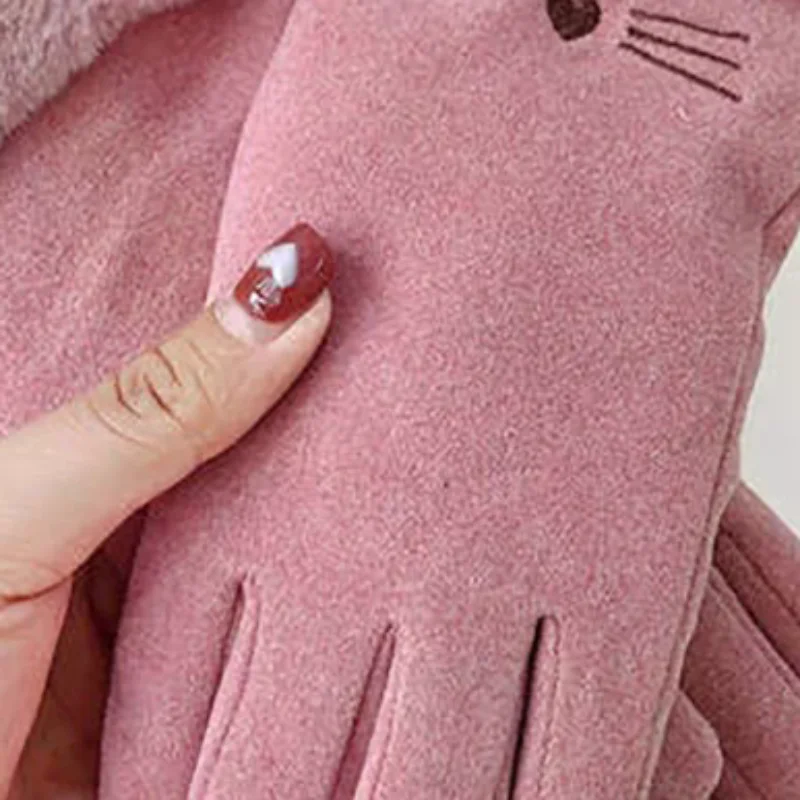 Autumn Winter Warm Suede Gloves Plus Velvet Thickened Plush Decor Cuff Gloves Outdoor Coldproof Touchscreen Riding Ski Gloves