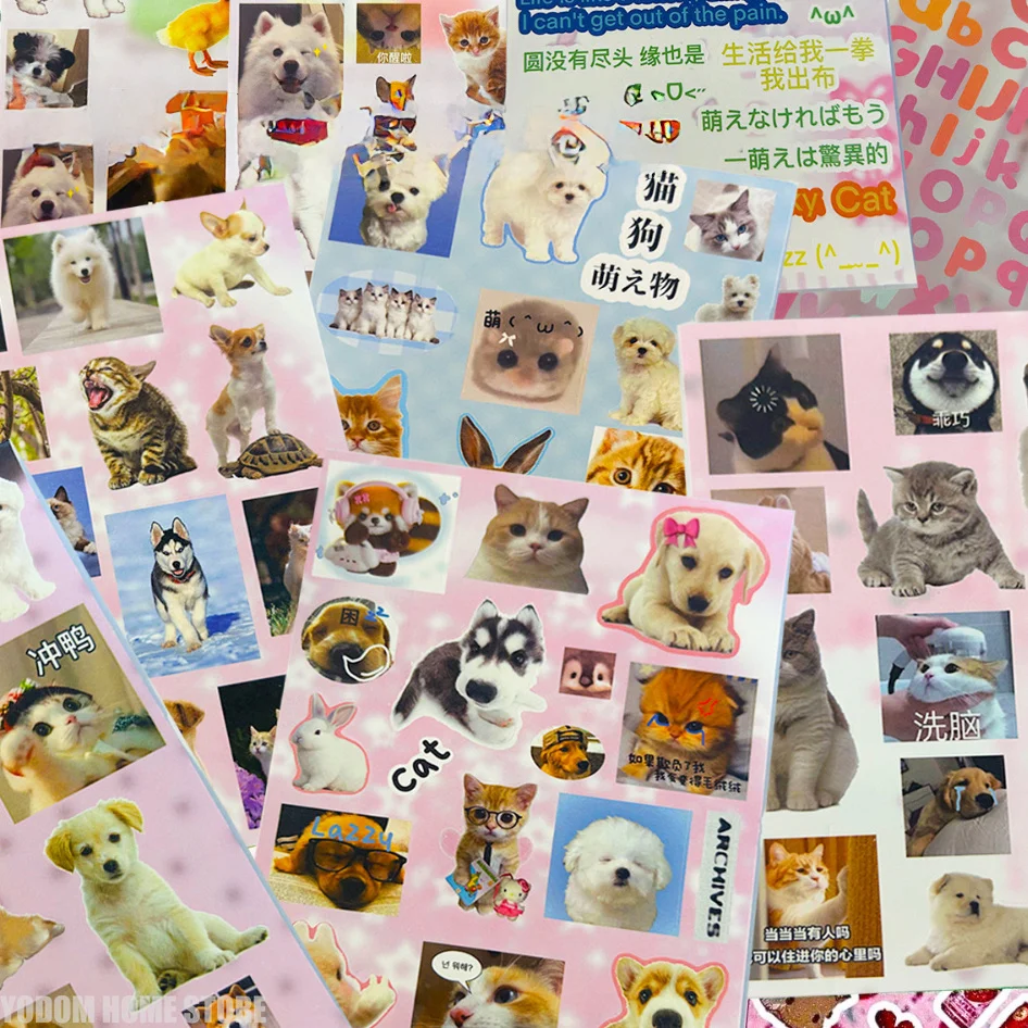 

Vintage Cat Dog Animal Sticker Set 60 Sheets, Unique Non-repetitive Design Scrapbook Journal Craft Accessories