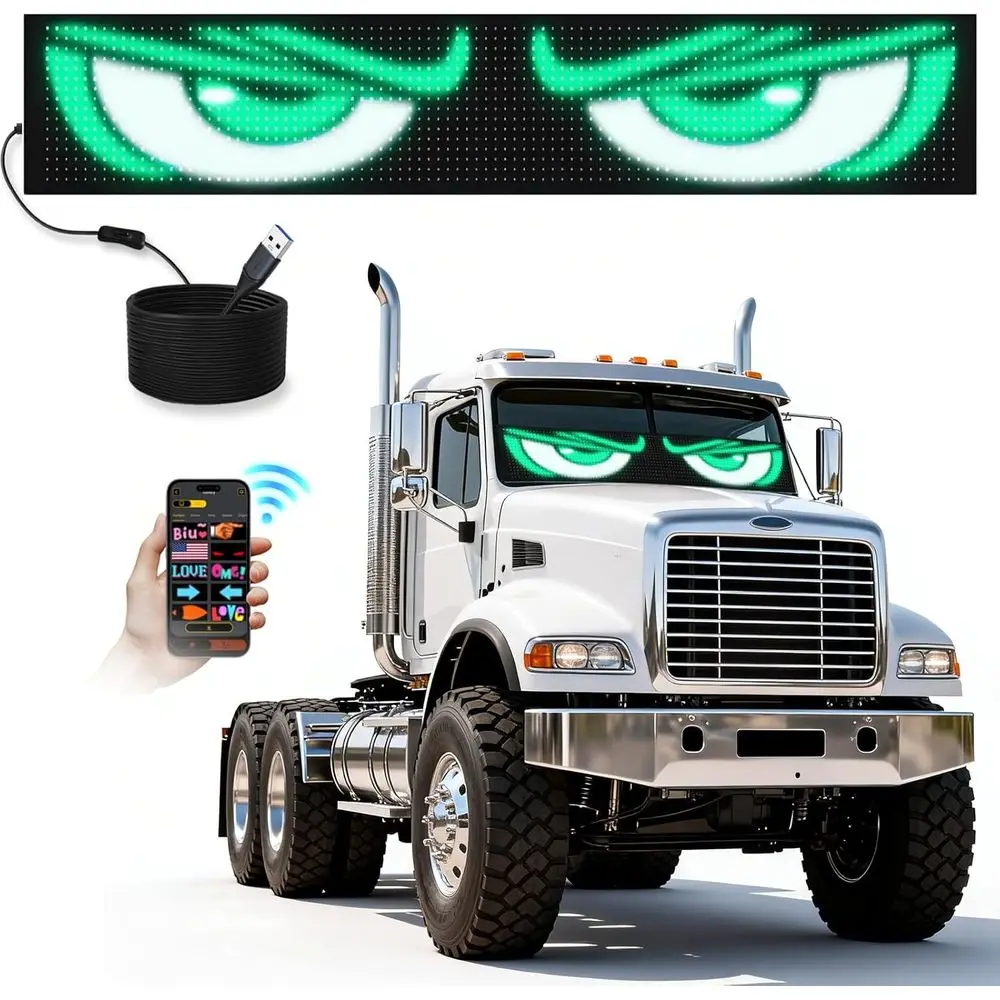Heavy Duty Truck LED Sign, High-Brightness Flexible LED Matrix Panel, USB 5V Bluetooth APP DIY Animated Display for Semi Bus RV