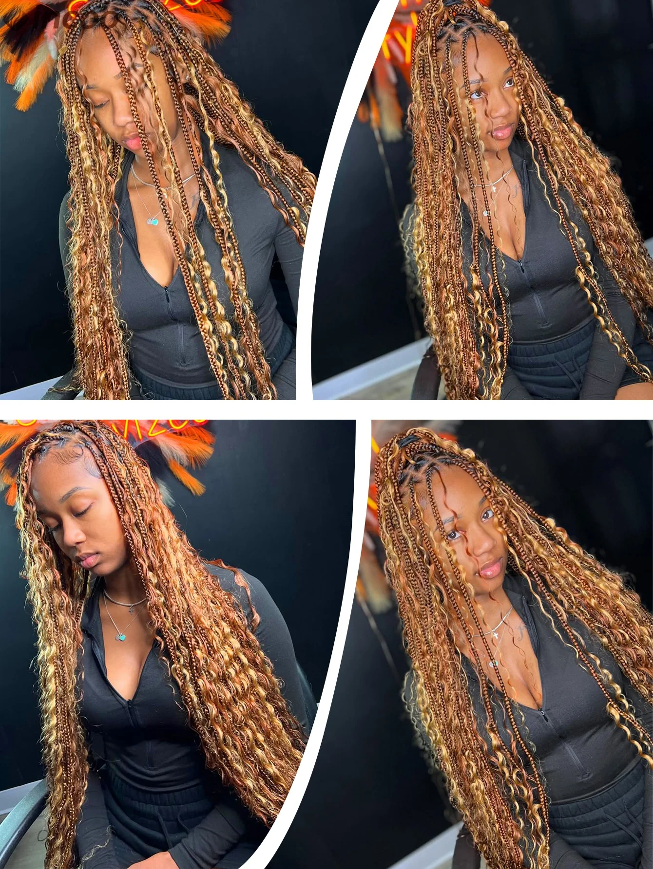 Boho Box Braided Wigs For Women Synthetic Knotless Ombre Blonde Cornrow Braids Braided Full Lace Front Wig With Curly Hair Ends