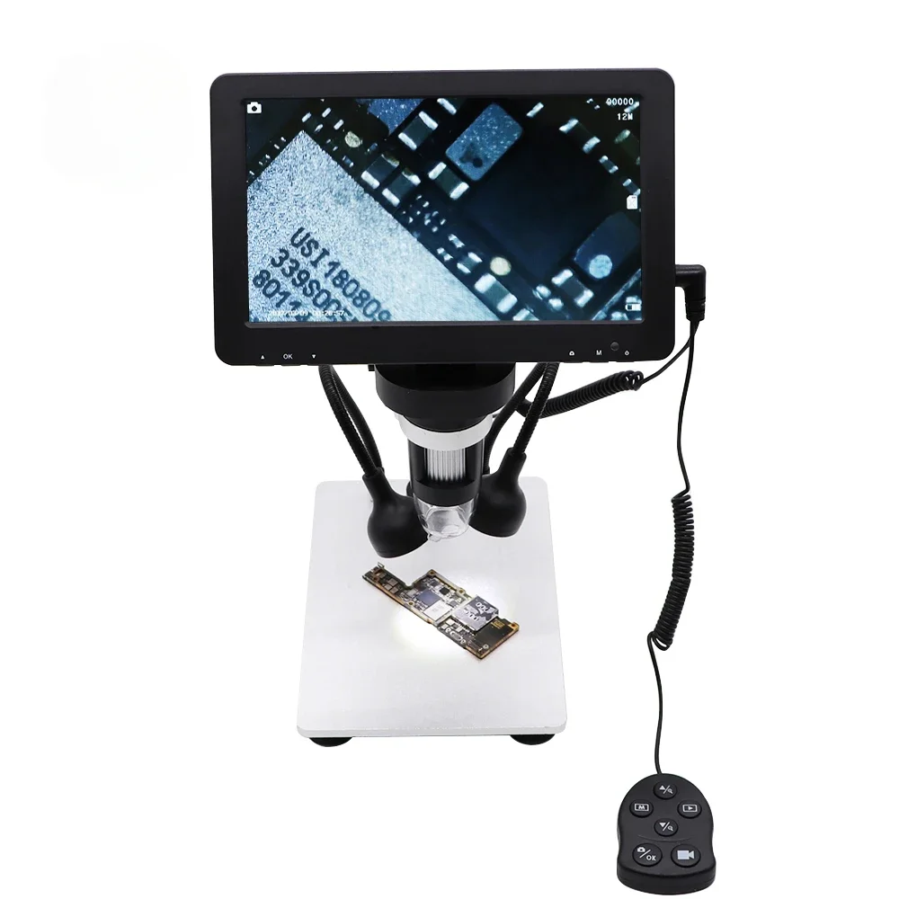 High-definition DM9 1200X USB Digital Microscope with 7 Inch Screen and Bracket  LED Light for Phone Repair PCB Soldering Tool