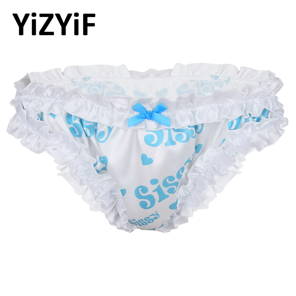 

Gay Mens Sissy Lingerie Panties Shiny Satin Frilly Ruffled Lace Bowknot Knickers Panties Crossdress Bloomers Briefs Underwear