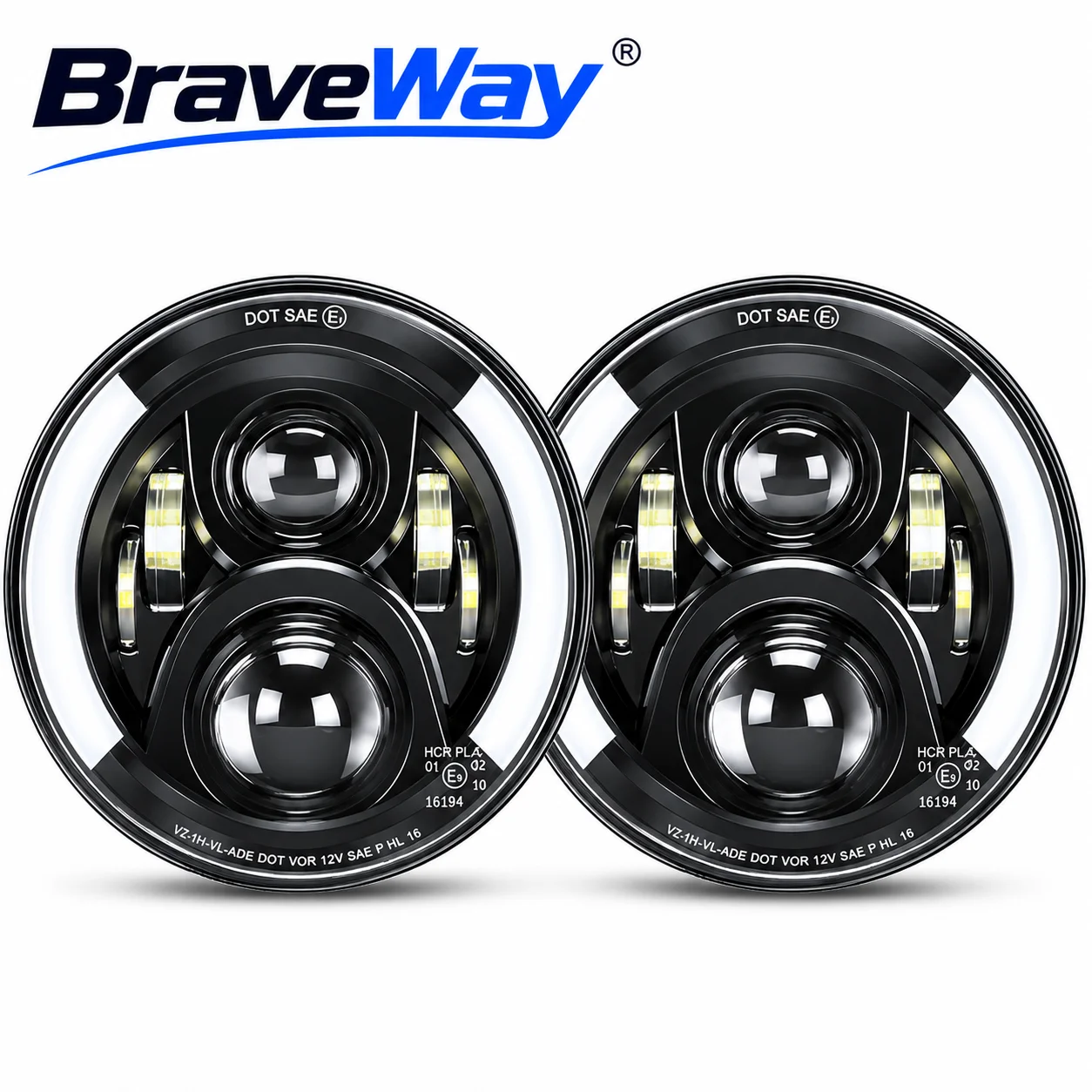 Braveway 7-Zoll-H6024-Rund-LED-Scheinwerfer, DOT-zertifiziert, mit Tagfahrlicht (DRL), 2 Stück, für Wrangler JK TJ CJ, Tagfahrlicht und gelbes Blinklicht, einfache Installation für Wrangler-Serien,