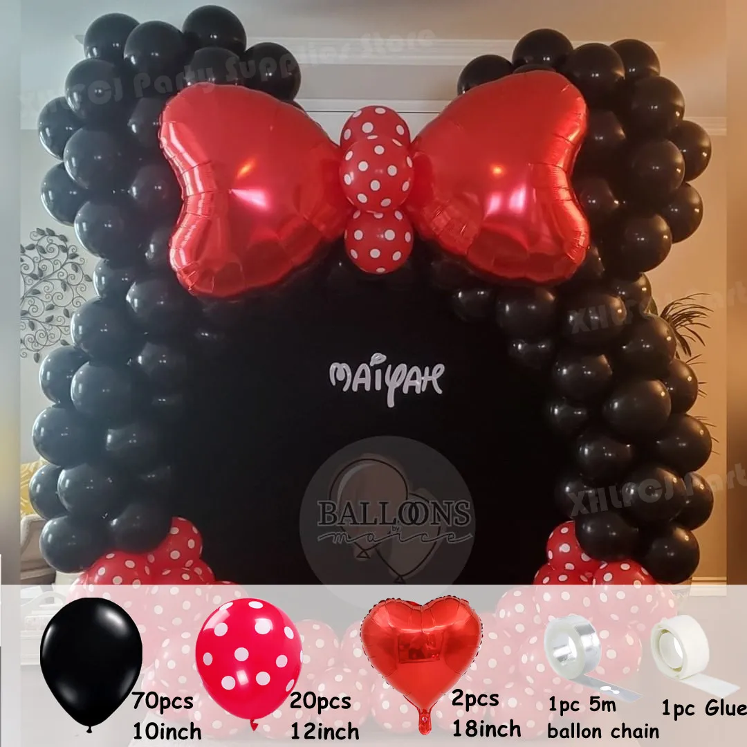 94pcs Black Red Polka Dot Balloons Garland Arch Kit Red Heart Bow Balloon Girls Birthday Wedding Baby Shower Party Decorations