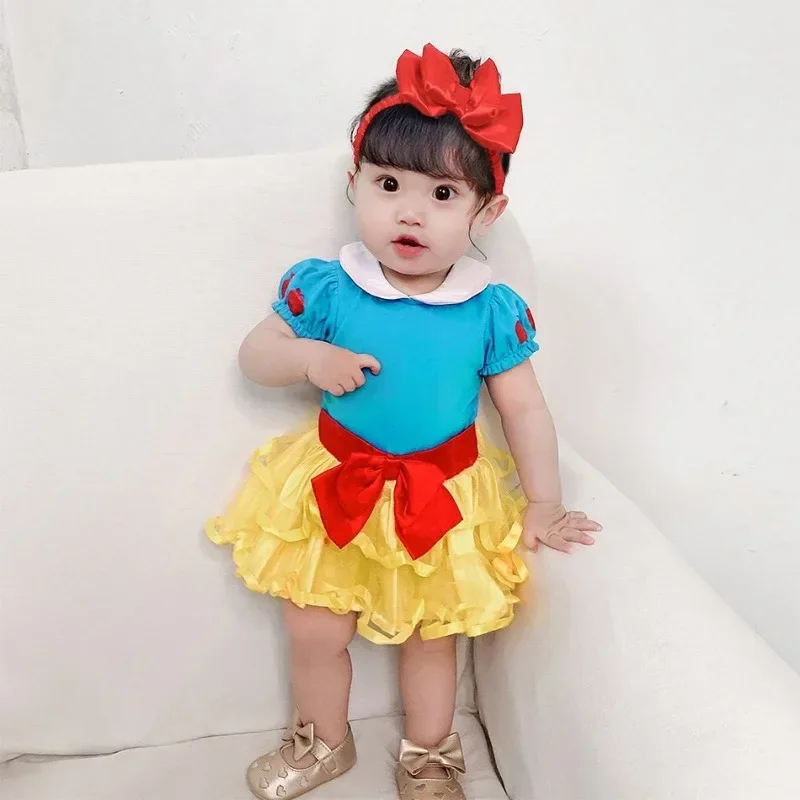 Baby Girl Romper Suit Jumpsuit Headband Newborn Girl Princess Dress Baby Snow White Cinderella Mermaid Jumpsuit 3-18 Months