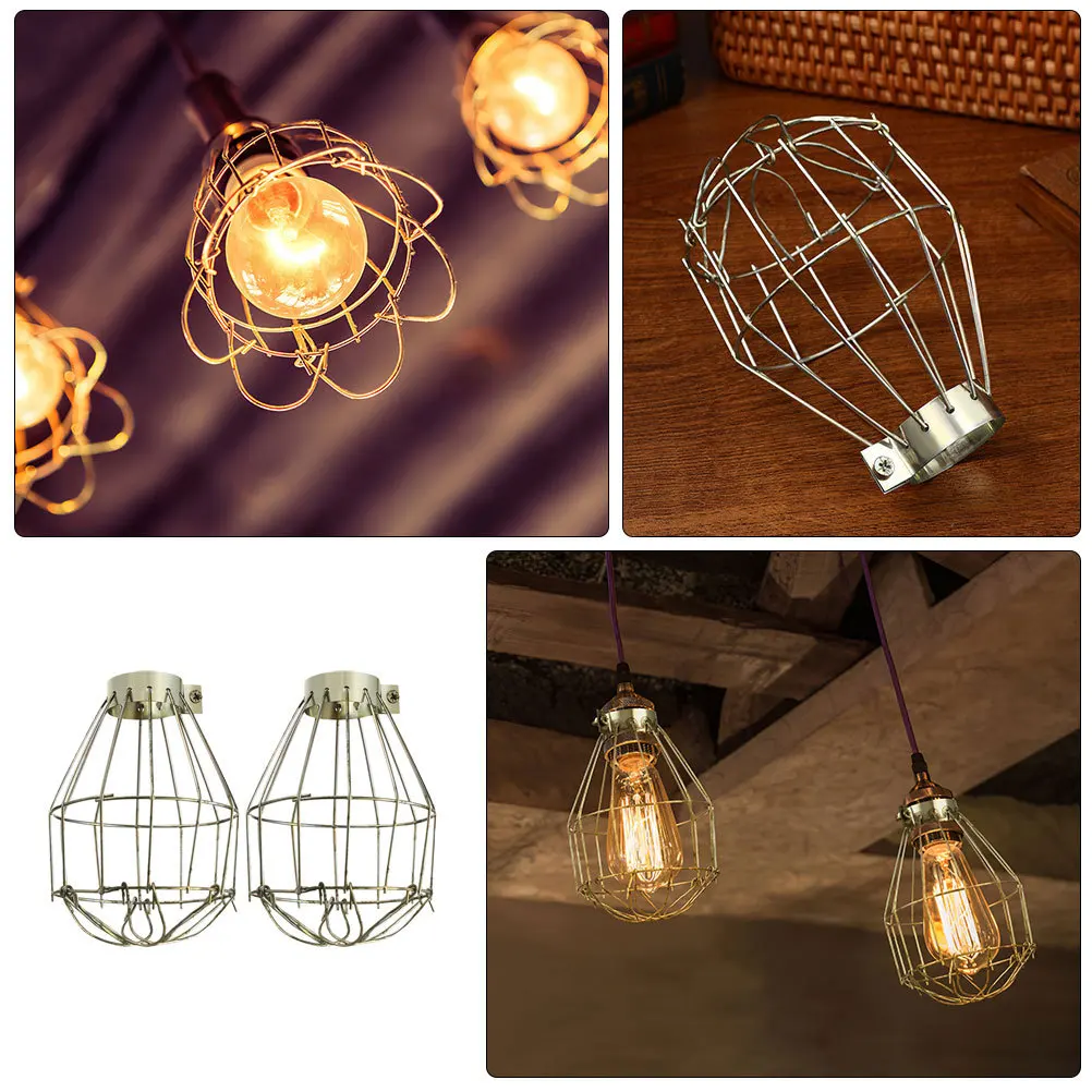 

2pcs Iron Lamp Shade Guard Metal Bulb Cover For Enamel Lampshades Explosion-Proof Diy Pendant Light Protector Cage Ceiling