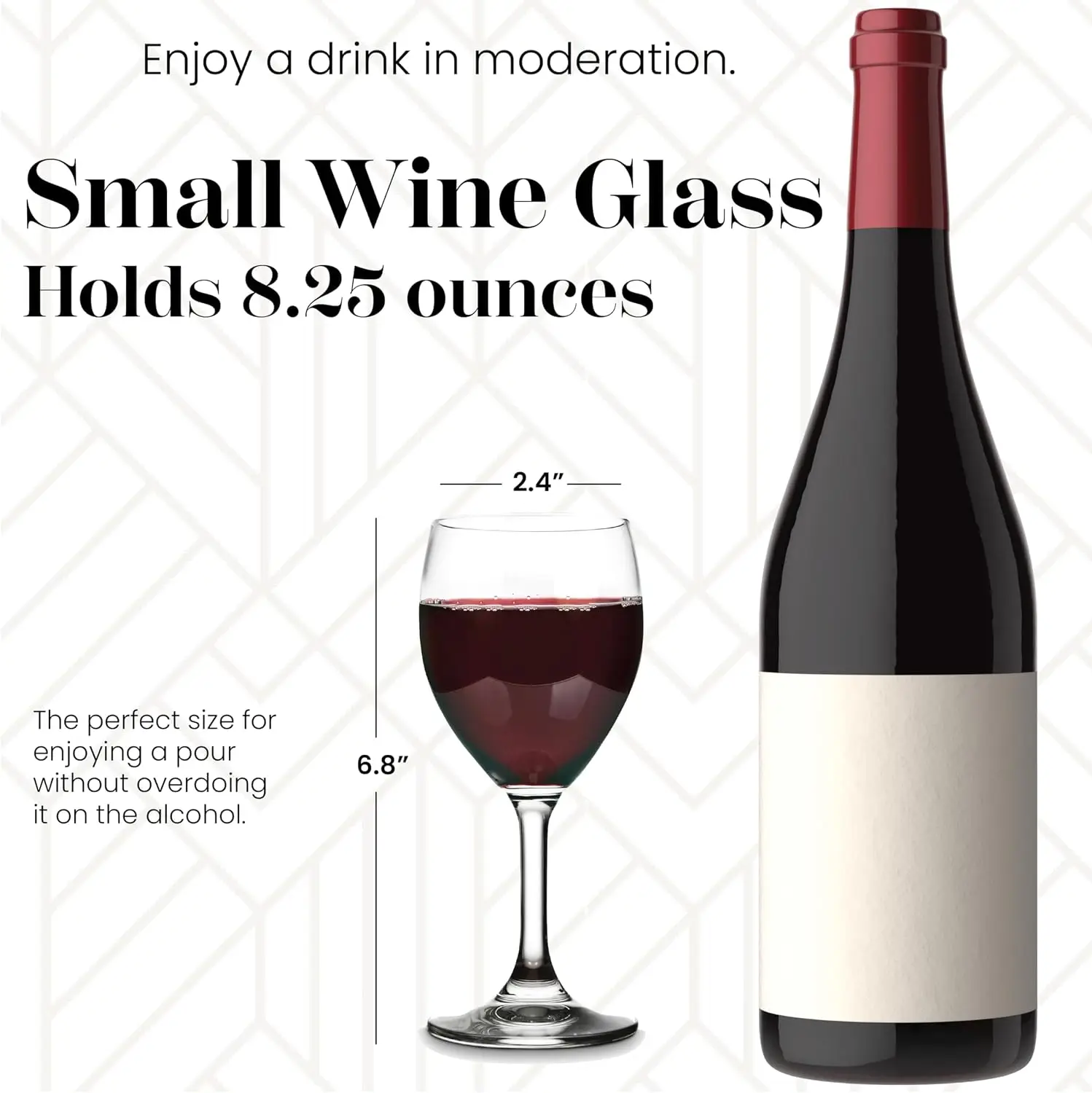 8.5 Ounce Wine Glasses, Set of 12 SMALL, for Red and White With Stem, Clear, Thick Durable