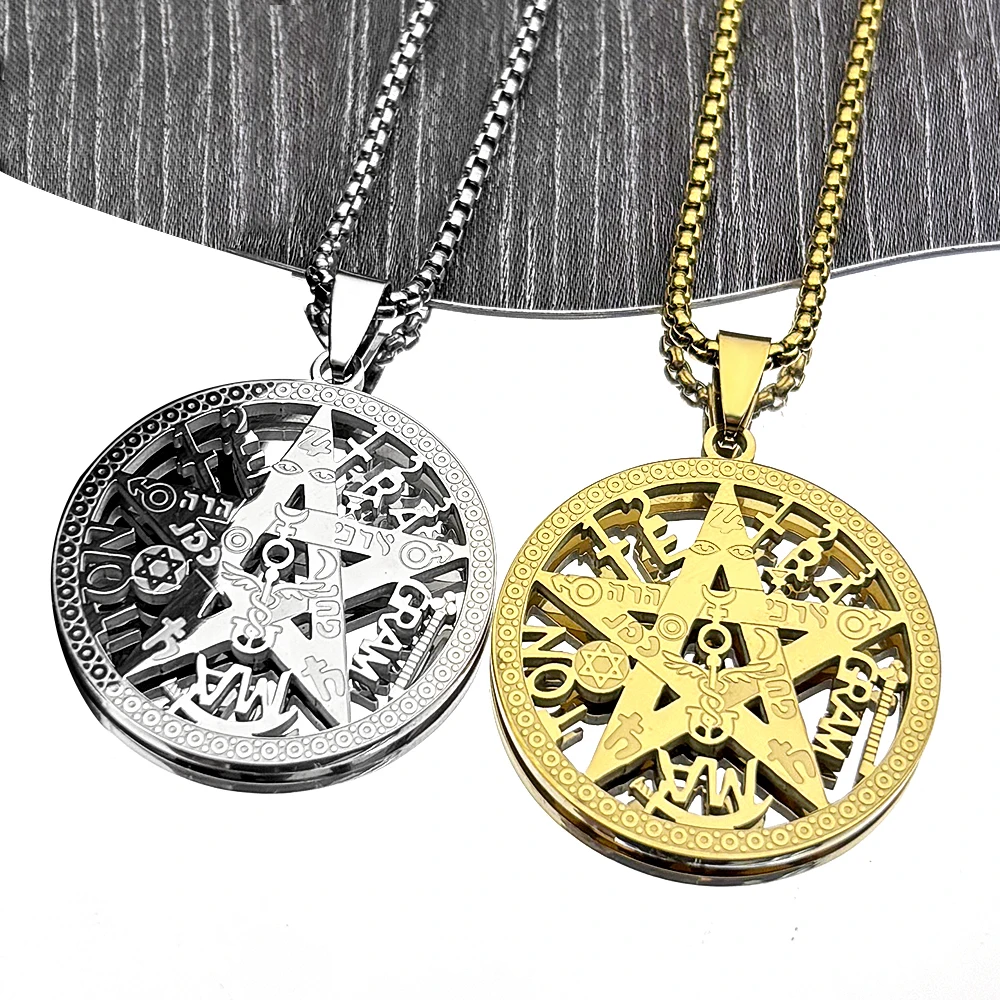 Tetragrammaton Jewish Hebrew Pendant Necklace for Women Men Stainless Steel Gold Color Star Pentagram Amulet Chain Jewelry Gift