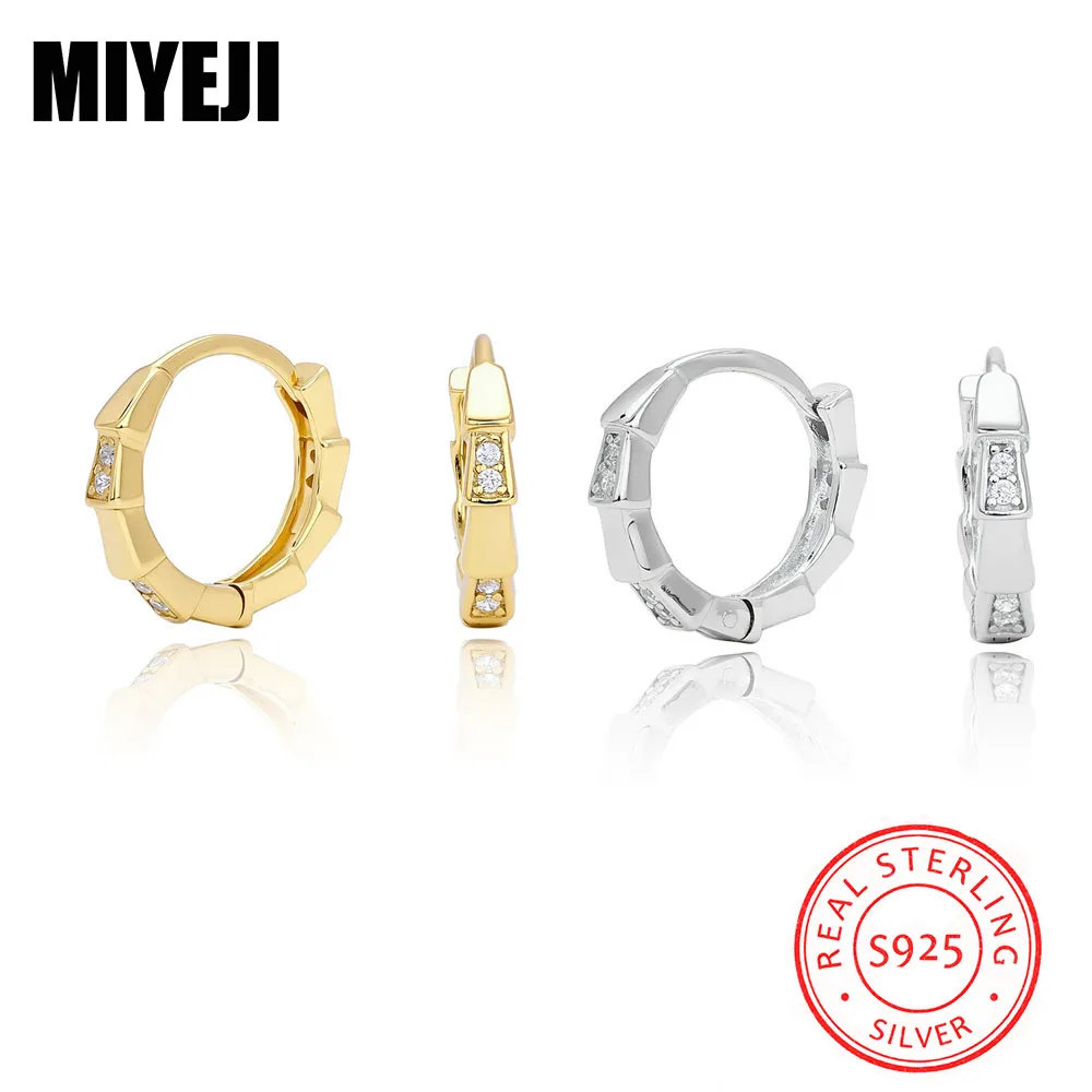 MIYEJI Real S925 Sterling Silver Zircon Bamboo Joint Plant Hoop Earrings For Women Daily Wear Classic Fine Jewelry Accessible