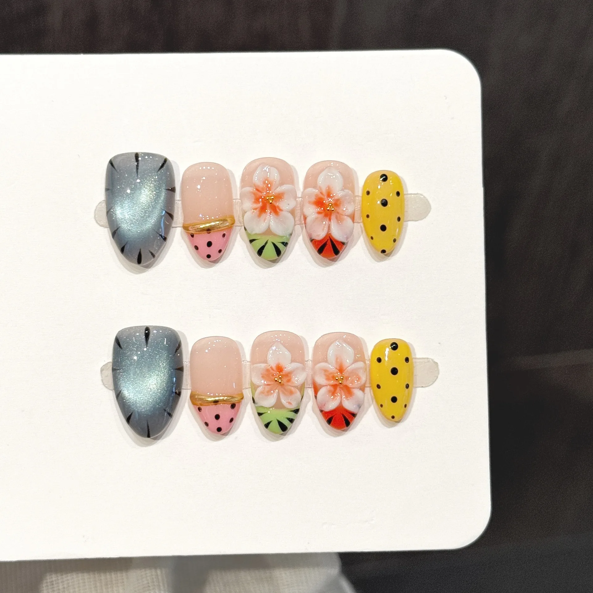 10PCS Duck/Almond Handmade Press On Nails,Gentle French Style,Suitable For Festivals Parties And Daily Wear.