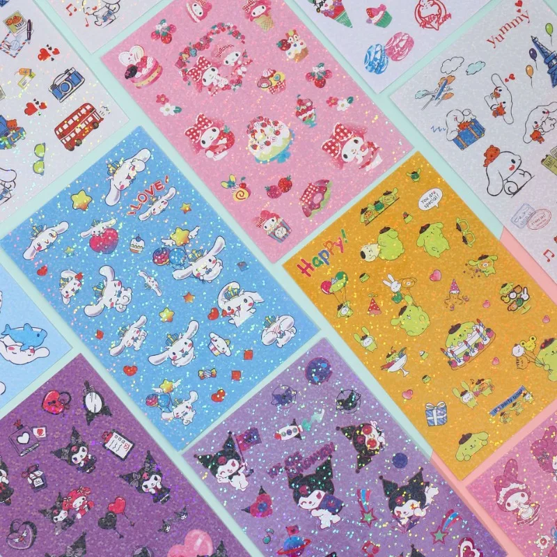 

10pcs Hello Kitty Sticker Laser Handbag Children Cute Girl Stickers Cartoon Toy Sealing Stickers Student Girl Gift Wholesale