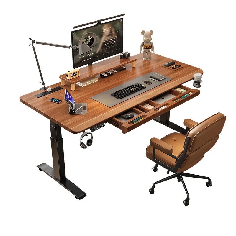 

Solid wood electric lifting table home computer with drawers to learn office e-sports