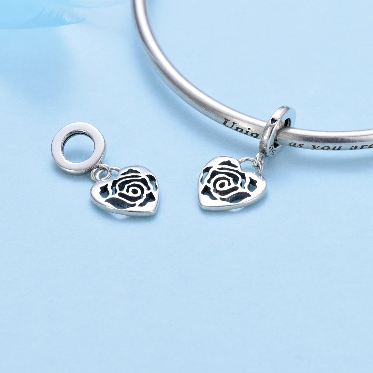 PANQDIY Valentines Gift 100% S925 Sterling Silver Diy Charm Unique Rose Pendant Fit Women Bracelet Diy Jewelry Women Gift KF061