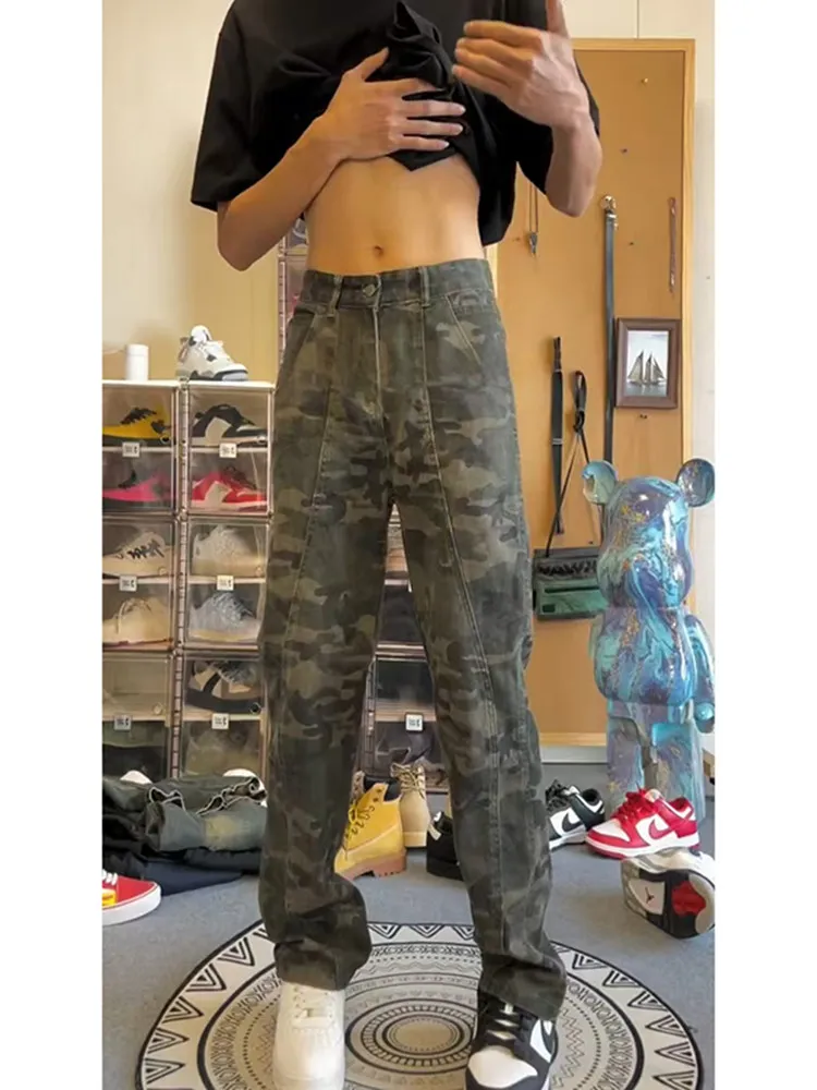 

American High Street Camouflage Jeans Men's Summer Logging Slimming Retro Straight Leg Workwear Trousers Casual Youth Fashion