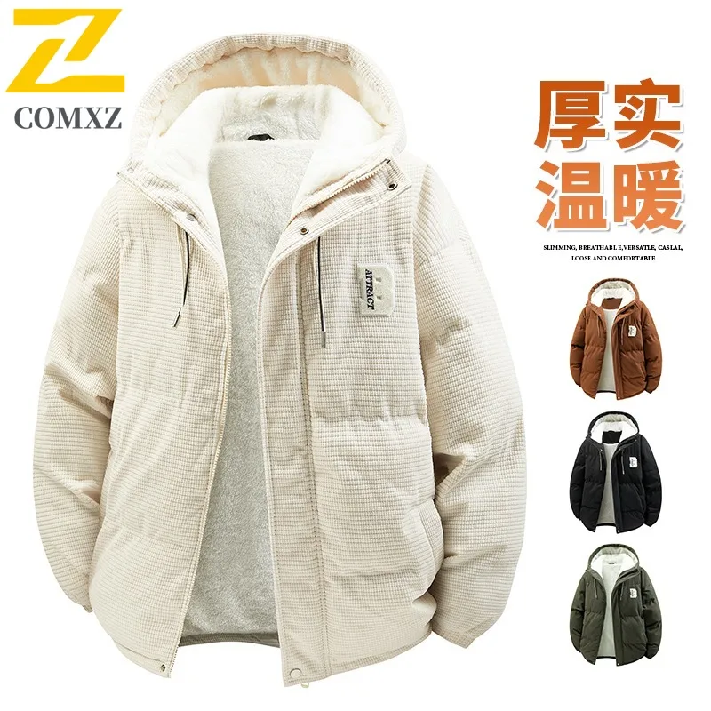 

COMXZ 2025 Autumn Winter Hooded Stand Collar Cotton Jacket Waterproof Windproof Solid Color Warm Unisex Loose Fit Fashion Coat