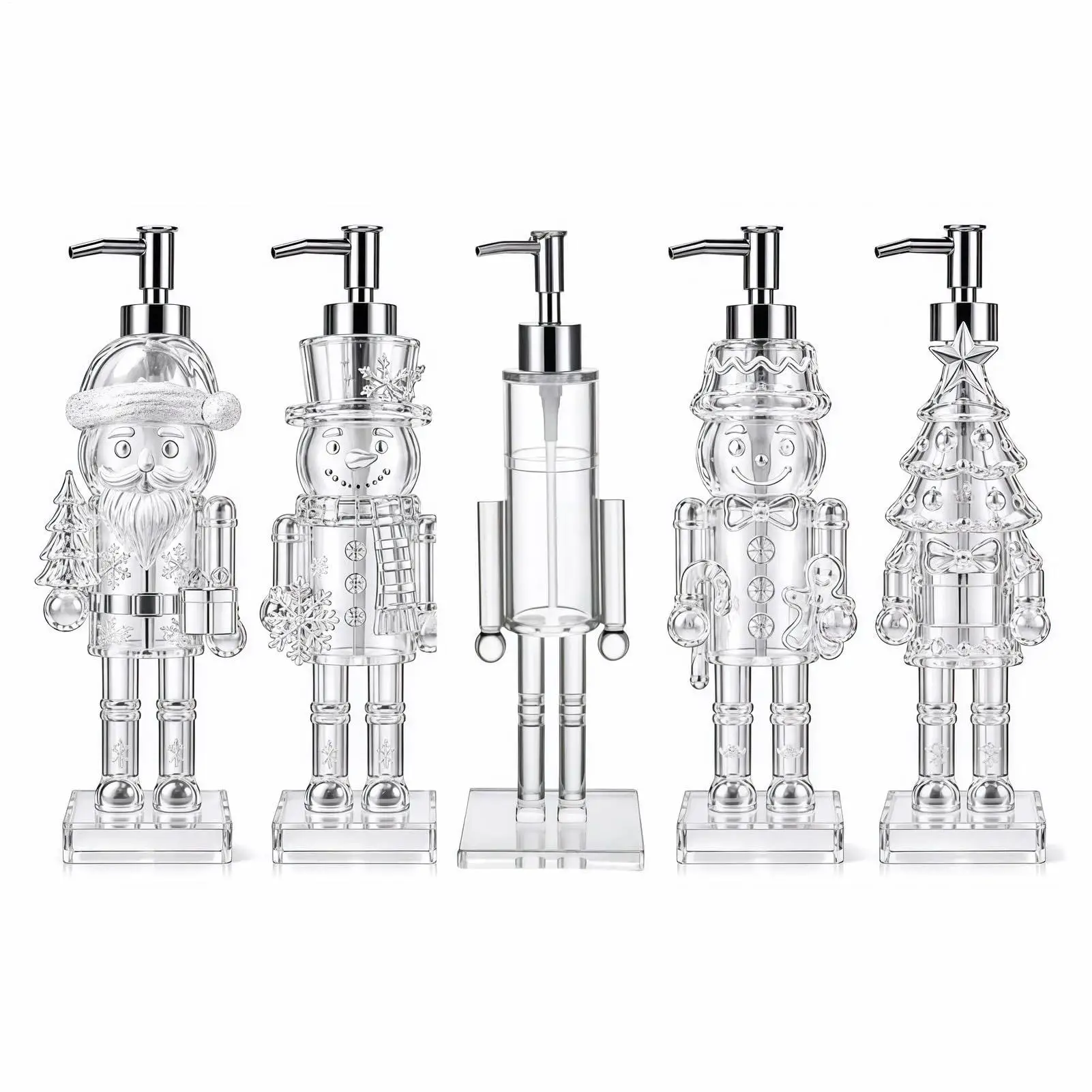Christmas Character Shaped Soap Dispenser Acrylic Clear Refillable Reusable Christmas Nutcracker Sink Soap Dispenser Bottle