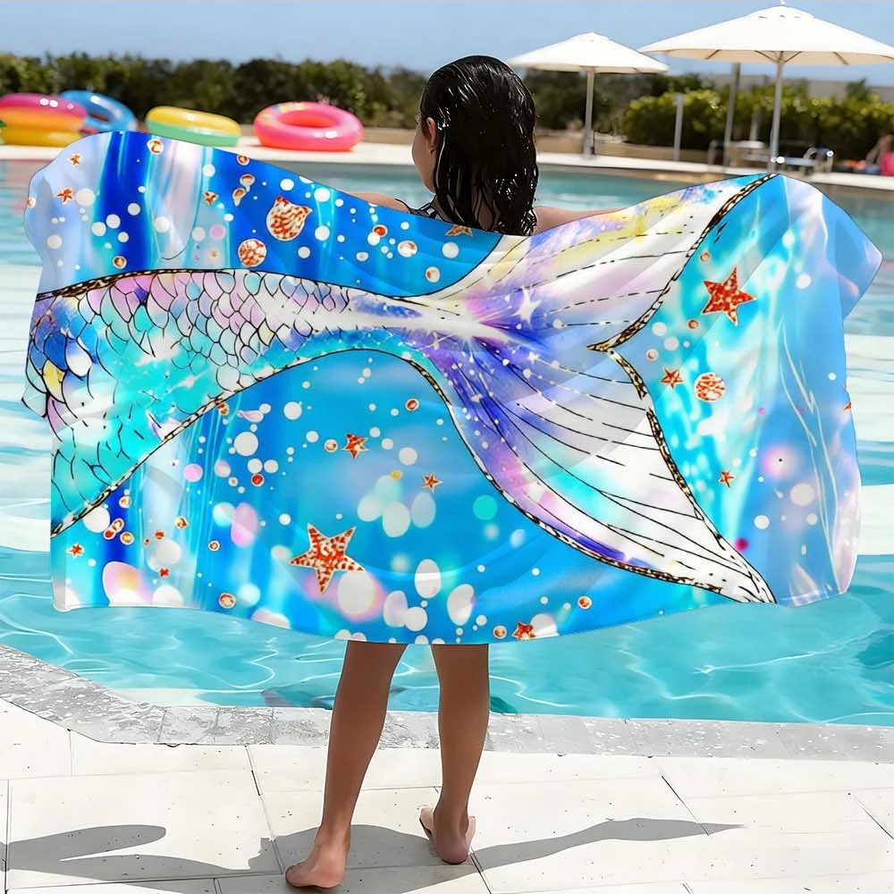 Beach Towel - Oversized, Quick-Dry, Sand-Proof, Lightweight, Soft, And Absorbent with Vibrant Ocean Tail Design Travel