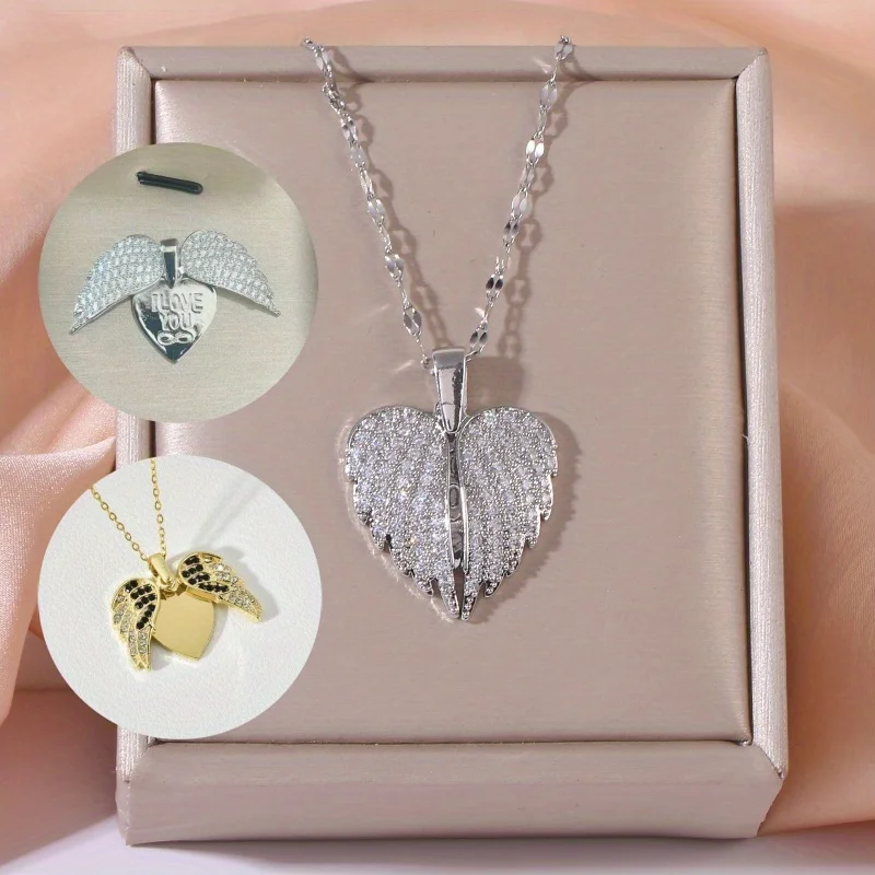 [برونزية] قلادة على شكل حرف "I Love You" الأوروبية والأمريكية قابلة للسحب على شكل جناح الملاك هدية للذكرى السنوية