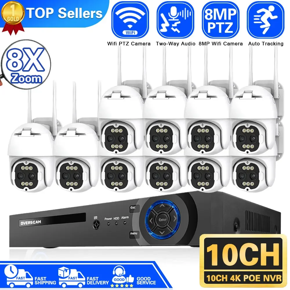 

4K 8MP Dual Lens 8X Zoom WiFi Camera PTZ Security Protection Motion Human Detection Outdoor 10CH 4K NVR CCTV Survalance System