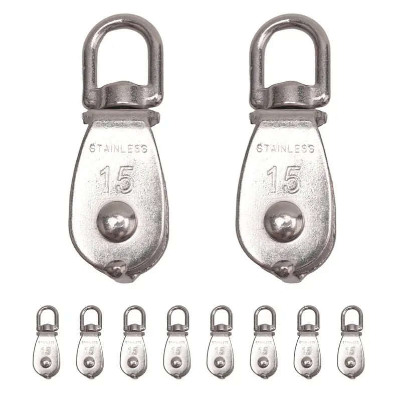 [HOT!A34R】 Crane Pulley Block M15 Lifting Crane Swivel Hook Single Pulley Block Hanging Wire Towing Wheel 10Pcs