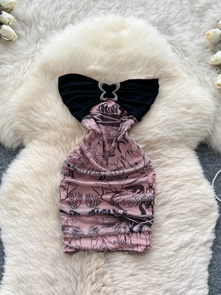 

Сексуальное облегающее платье трапециевидной формы с высокой талией и принтом на одно плечо для девочек, женское летнее платье Svel Ci для поездок на работу, подходящее Dr