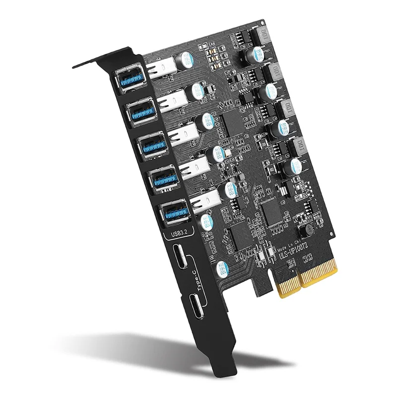 PCI-E to USB 3.2 Type Card Gen 2 Adapter with 20 Gbps Bandwidth 7-Port(5XUSB-A+2XType-C) Expansion Card Support MAC 10G