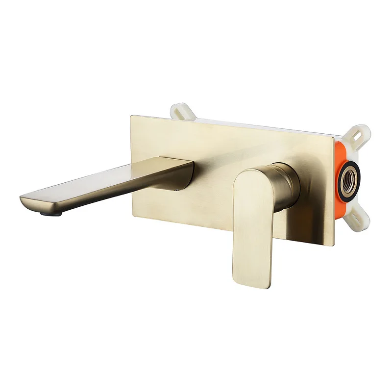 

All-copper square one-piece wall entry with pre-embedded box hot and cold splash-proof bathroom washbasin basin faucet