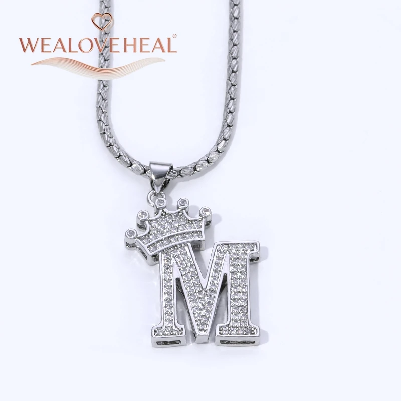 Rhodiumbeschichtete A-Z-Kronen-Initialen-Halskette, Iced Out CZ 26 Buchstaben-Anhängerkette 50 cm, personalisiertes Hip-Hop-Schmuckgeschenk für Sie und Ihn – Detail 31