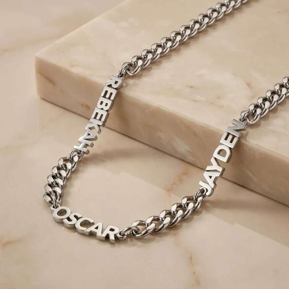 Men Personalized Stacked 3D Name Cuban Necklace Stainless Steel Custom Multiple Names Curb Chain Street Male Accessory