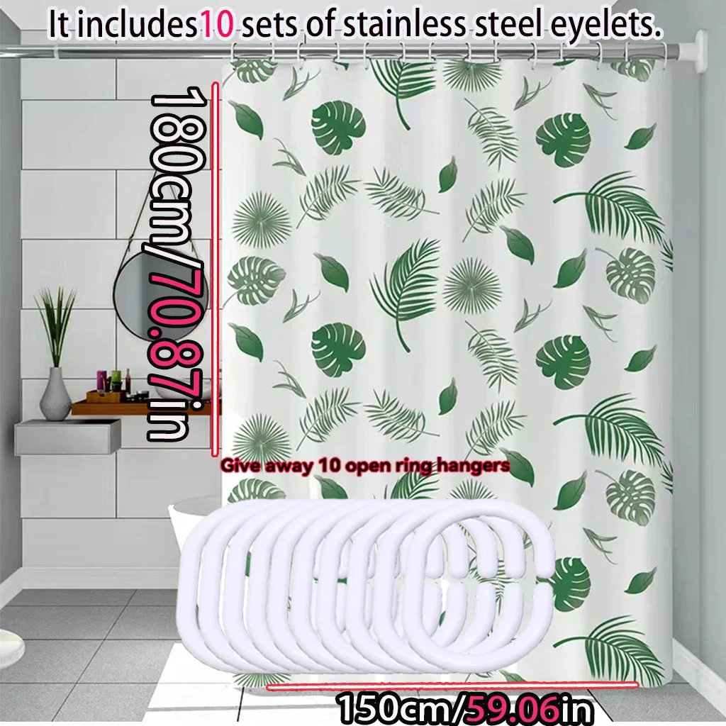 Simple Wind Green Leaves Badezimmer-Duschvorhang, schützende Trennwand, schnell trocknend, kann abgewischt werden, leicht und blickdicht – Detail 3