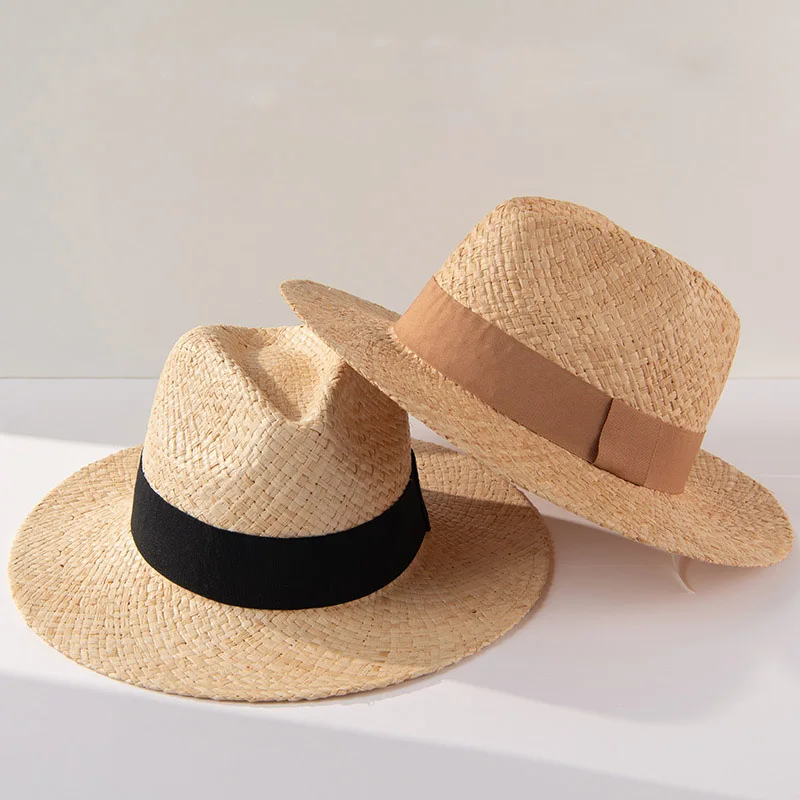 2023 Fashion Design Panama Straw Hat For Women British Top Wide Brim Beach Hat Raffia Jazz Summer Sun Hats Ladies Sun Visor