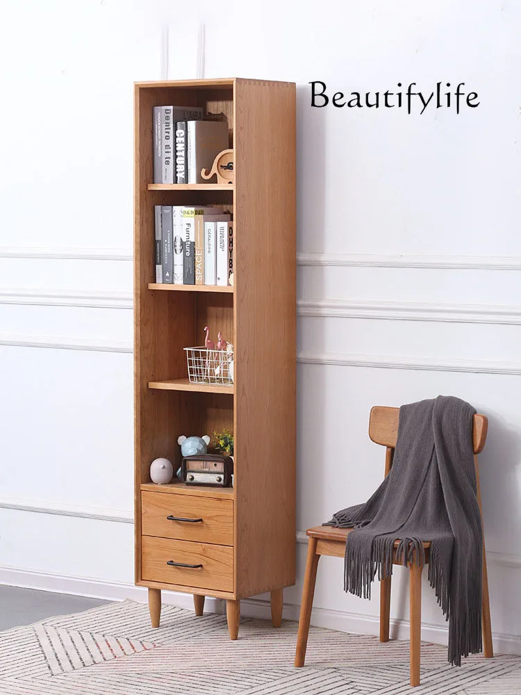 

Living Room Cherrywood Solid Wood Extremely Narrow Bookshelf and Storage Shelf 45cm Wide Gap Log Bookcase