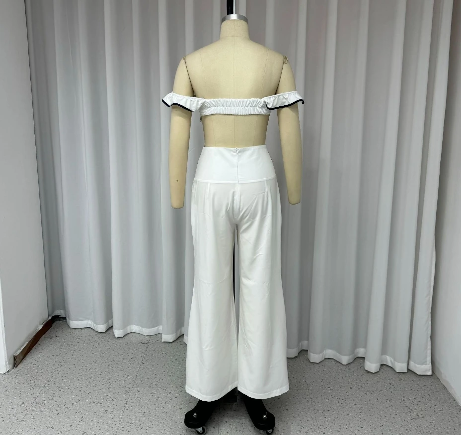 Women's Summer New White Sexy One Shoulder Bandeau Top & Casual Pants Set Female Fashion Trousers Sets Two Piece Outfits