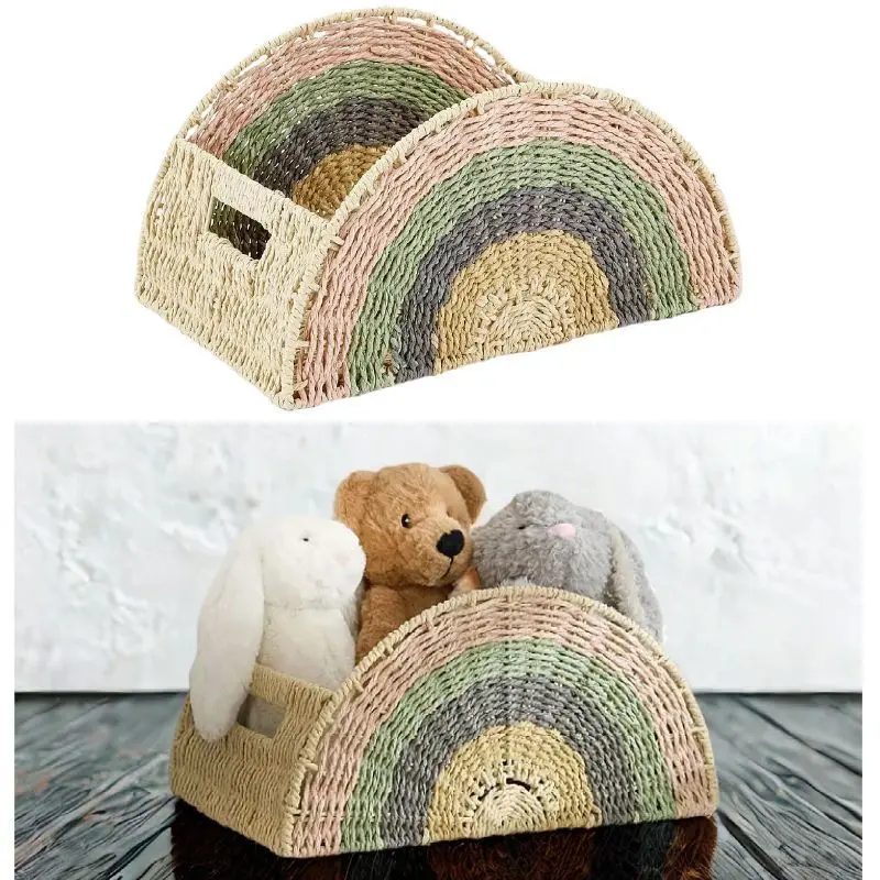 

Woven Desktop Storage Basket Creative Rainbow Sundries Box Multifunctional Toy Organizer Toilet Paper Holder