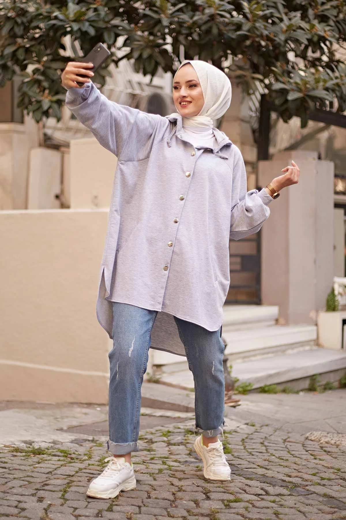 

Hooded Put On-on-Gray Winter Autumn 2021 Muslim Women Hijab headscarf Islamic Turkey