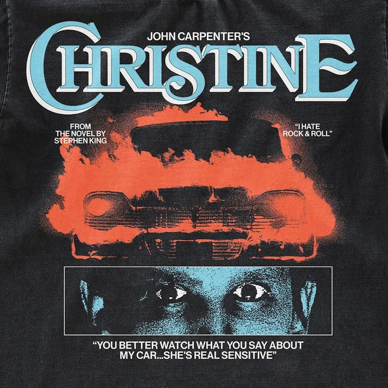 Camiseta de Christine, camiseta con estilo serigrafiado de John Carpenter, camiseta unisex negra teñida en prenda, de peso pesad