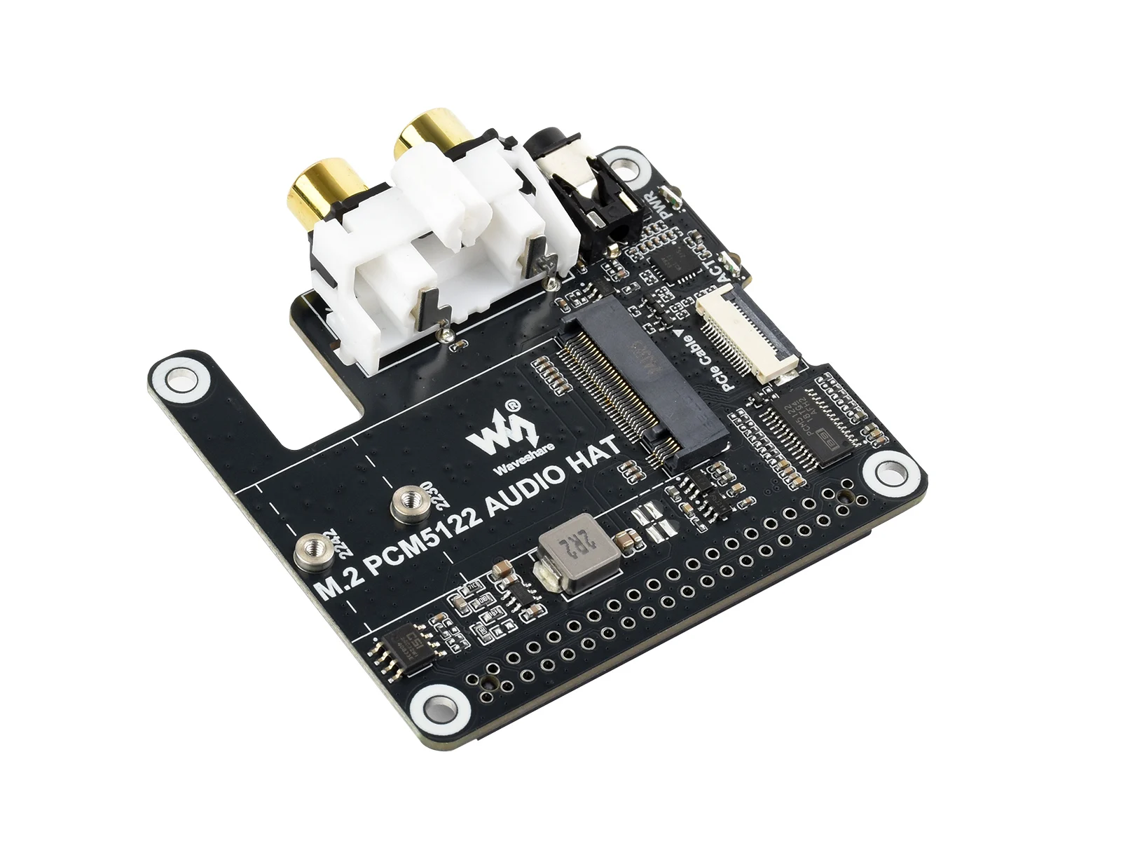 

PCIe To M.2 HAT With I2S Audio Extension, Supports NVMe Protocol Solid State Drive,Headphone Jack And RCA Connector, Driver-free