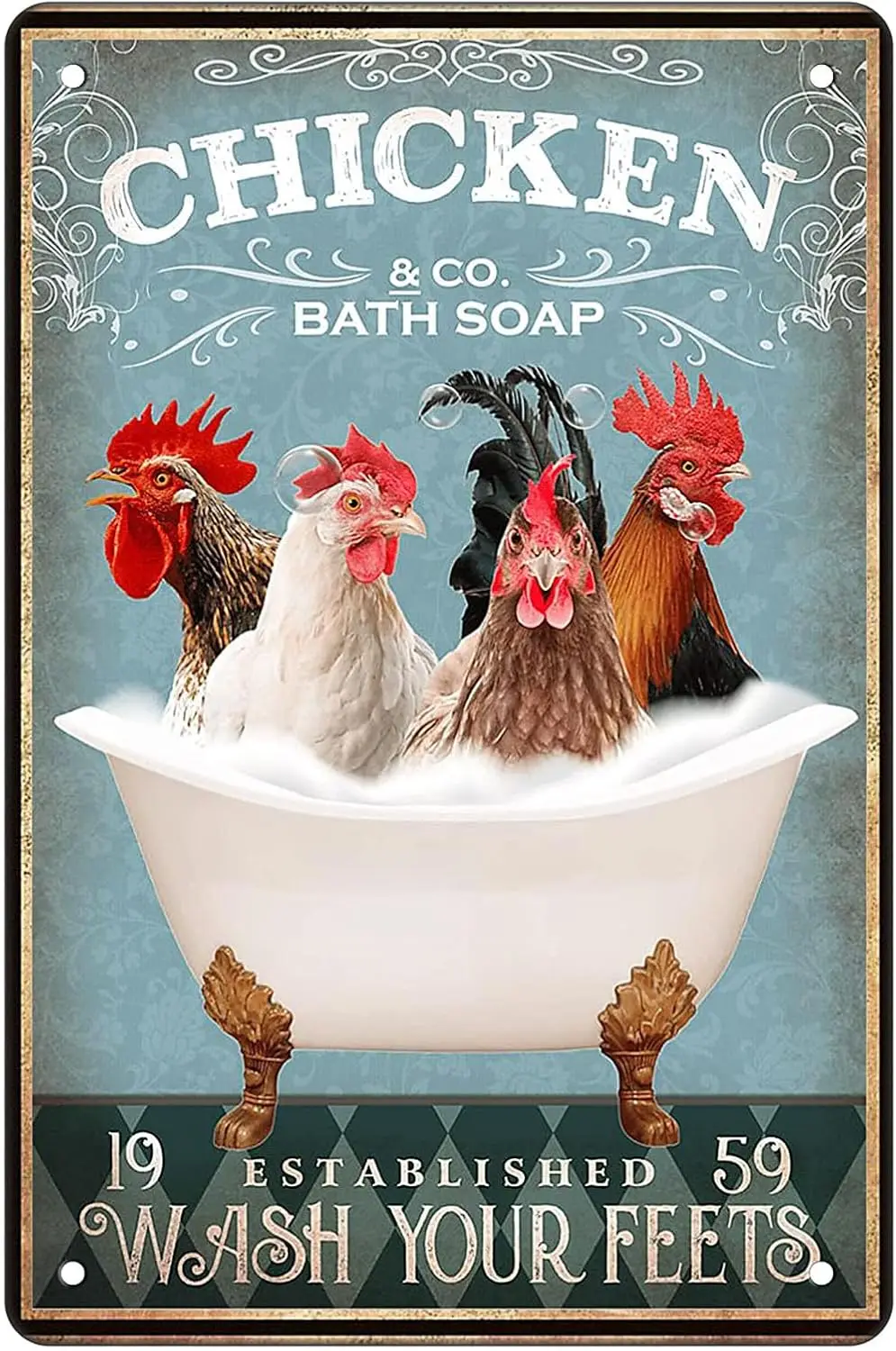 Funny Chicken Decor Bathroom Decor Bathtub Decor Chicken Coop Accessories Farm Decor Chicken Signs Wall Art Poster Retro Poster 