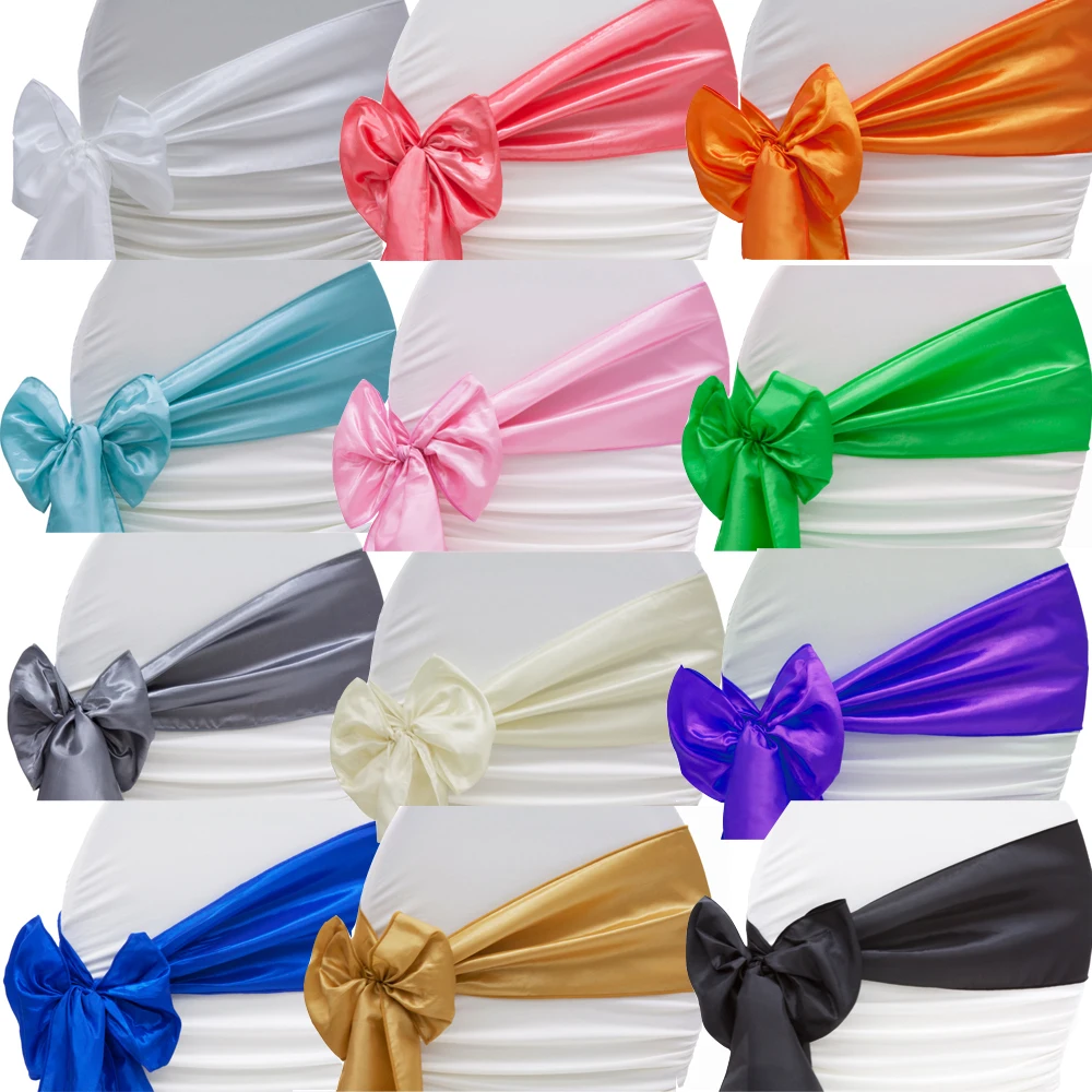 50pcs Satin Chair Bow Sashes Wedding Chair Knots Ribbon Butterfly Ties for Party Restaurant Event Hotel Banquet Home Decoration