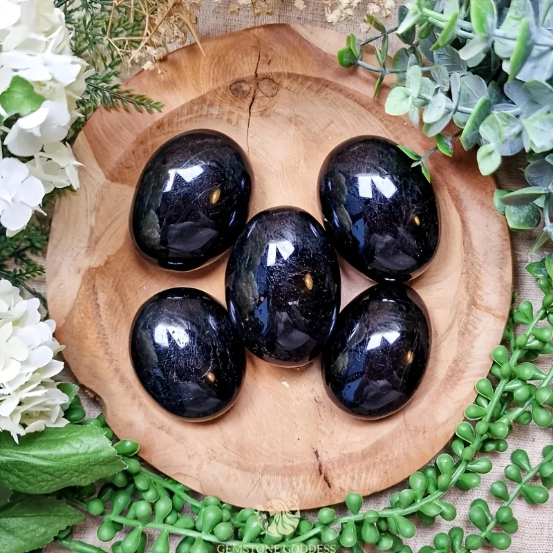 1pc CRYSTALHOLA Black Obsidian Tumbled Stone - Bohemian Glossy Polished Smooth Round Stone