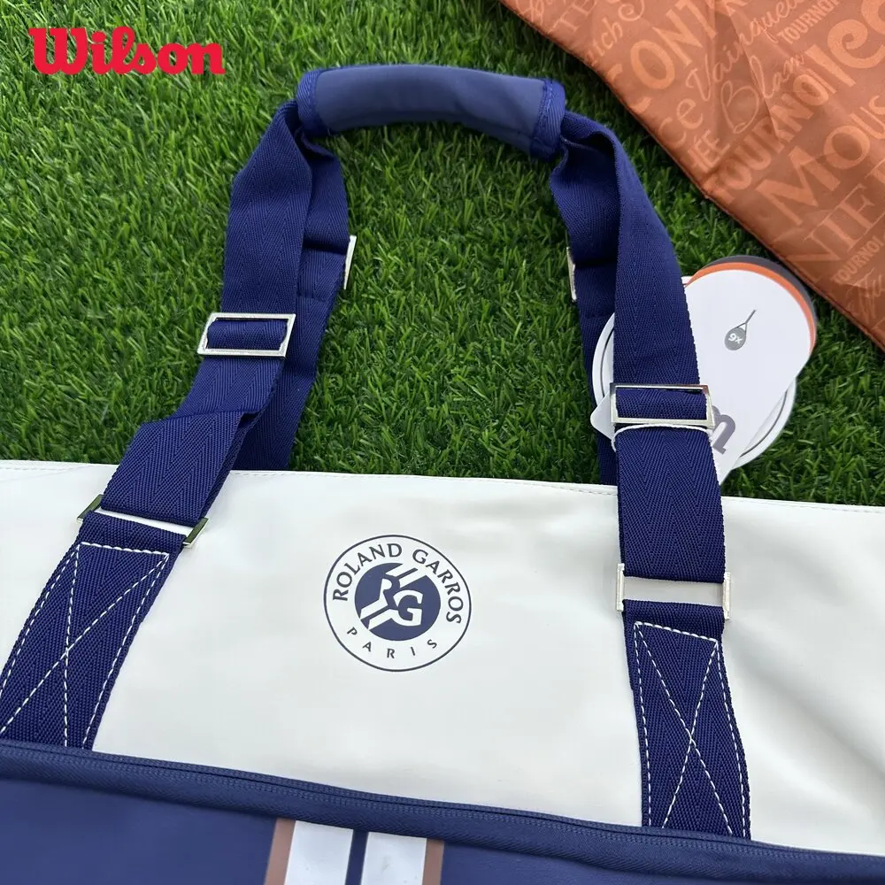 Wilson 2023 Navy 4-6pcs Tennis Racket Bag Super Tour Nylon Large Tennis Bag for 6 Racquets With Two Compartment