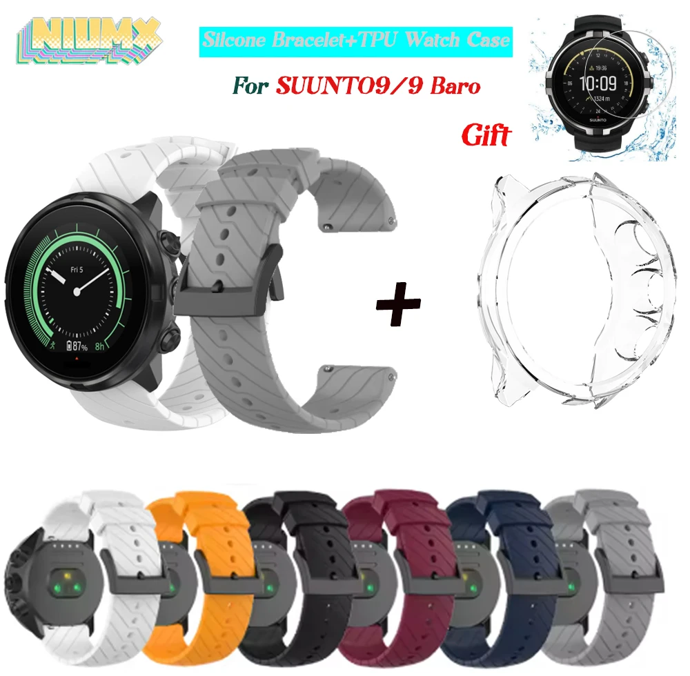 

Soft Silicone Watchband +Case for SUUNTO9/9 Baro Strap Replacement Wristband Sports Bracelet SmartWatch Band Gift -Film