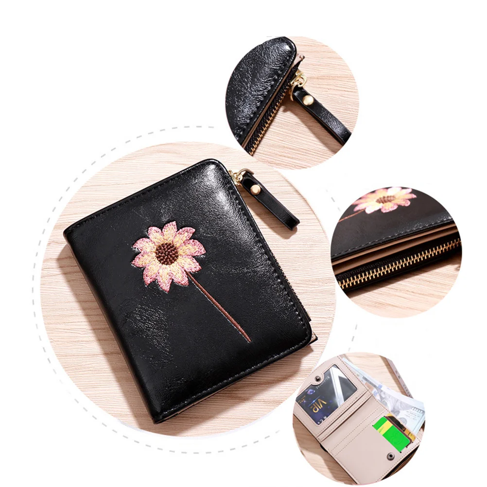 

Bifold Wallet For Women Flower Pattern Pu Short Coin Pouch Foldable Change Purse Slim Lady Wallet Gift