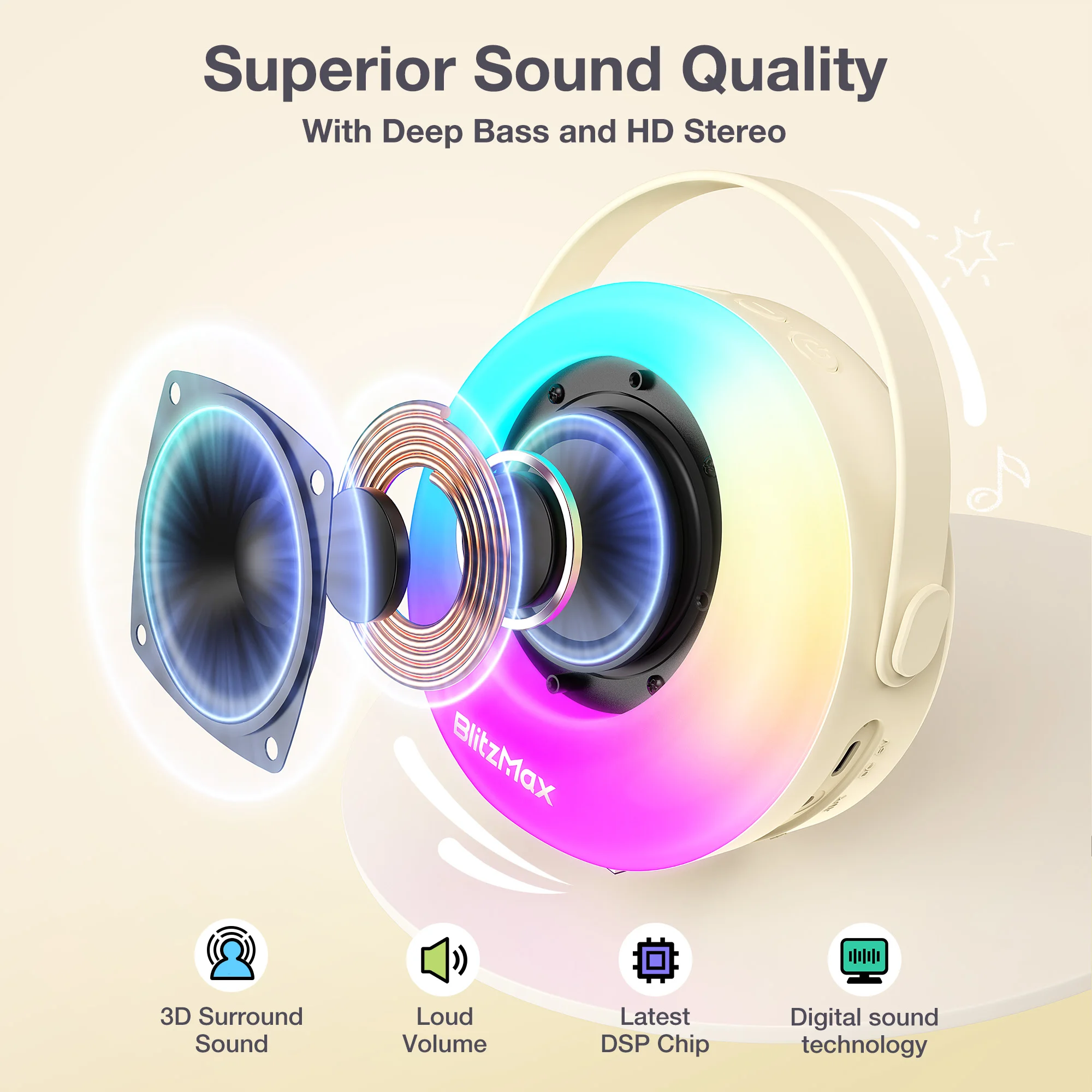 BlitzMax BM-K10 Kids Karaoke Machine Mini Portable bluetooth Speaker with 2 Wireless Microphones RGB Colorful Light Karaoke Toys